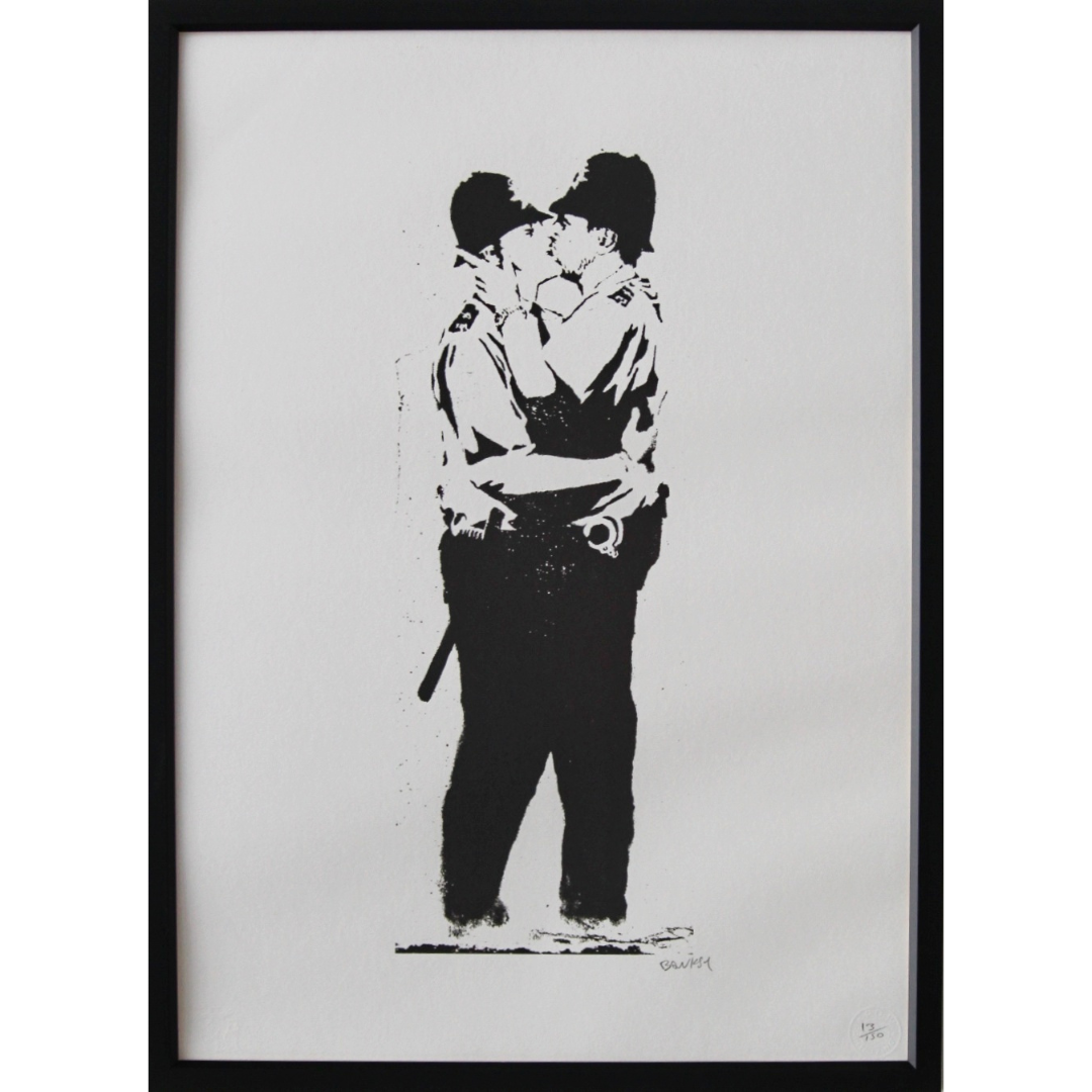 Tribal T-Shirts Donna Banksy Kissing Coppers, Maglietta Bianca 100% Cotone, Taglie Dalla 10 Alla 16 (S-XL)